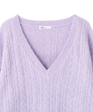 CRAFT STANDARD BOUTIQUE 起毛ケーブルVニットネックニットプルオーバー Pink