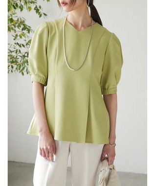 Green Parks AnriettMusee パフスリーブペプラムブラウス Lime Green