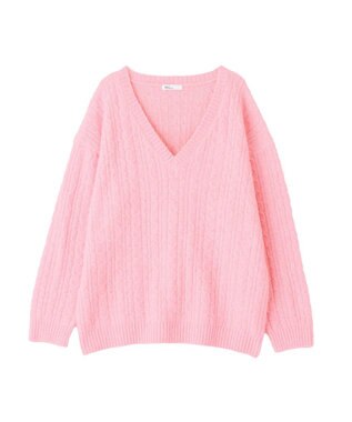 CRAFT STANDARD BOUTIQUE 起毛ケーブルVニットネックニットプルオーバー Pink