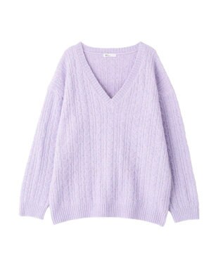 CRAFT STANDARD BOUTIQUE 起毛ケーブルVニットネックニットプルオーバー Pink