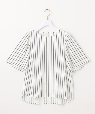 ANY SIS 【接触冷感・吸水速乾・UVケア】エアリードレープスムース フレア袖 ブラウス オフストライプ