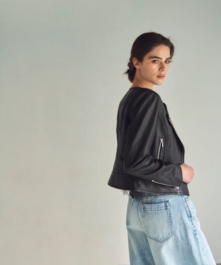 GRACE CONTINENTAL ノーカラーレザーライダースジャケット ブラック