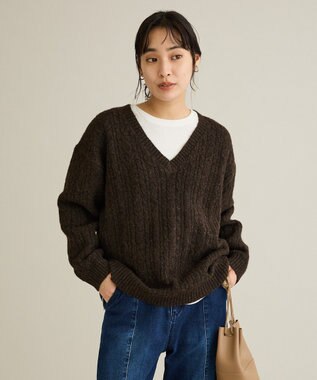 CRAFT STANDARD BOUTIQUE 起毛ケーブルVニットネックニットプルオーバー Pink