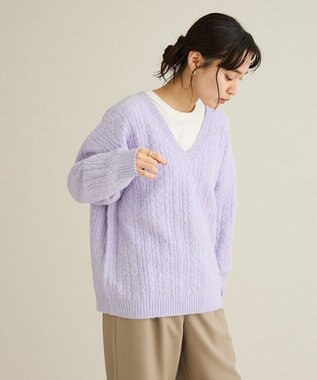 CRAFT STANDARD BOUTIQUE 起毛ケーブルVニットネックニットプルオーバー Pink