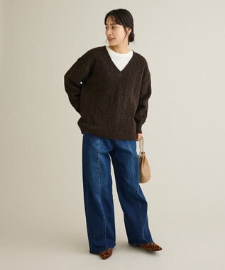 CRAFT STANDARD BOUTIQUE 起毛ケーブルVニットネックニットプルオーバー Pink