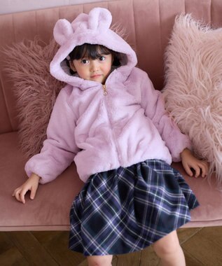 ANY KIDS アニマル耳 フェイクファー ブルゾン ラベンダー×ウサギ