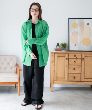 WEGO ボリュームスリーブシアーシャツ グリーン