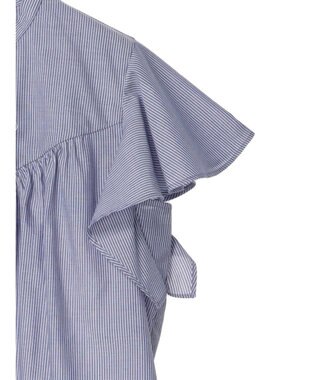 earth music&ecology ギャザーフレンチスリーブブラウス Stripe Navy