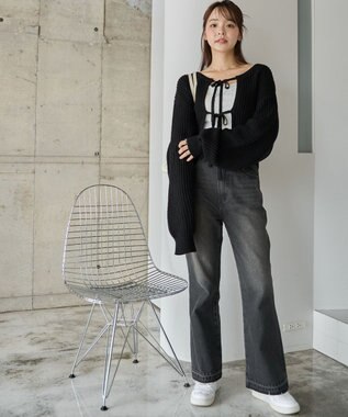 WEGO 【2024年秋冬新色カラー追加★】リボン2WAYカーデ ブラック