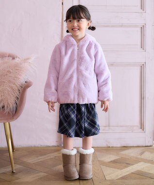 ANY KIDS アニマル耳 フェイクファー ブルゾン ラベンダー×ウサギ