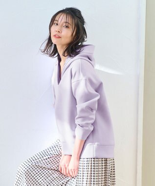 ANY 【洗える】ライトウエイト スリットネックパーカー ラベンダー