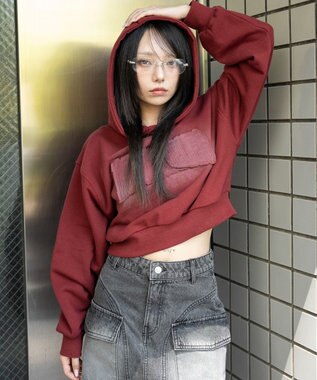 WEGO グラフィックショートパーカー ワイン