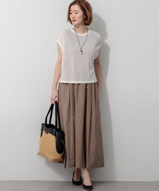 23区 ペーパーライクコンビ トートバッグ (M) ブラック×ベージュ