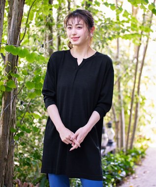 Tiaclasse 【洗える】キーネックニットチュニック ブラック