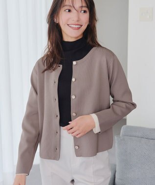 Tiaclasse L 【洗える】スポンジニットパールボタンカーディガン モカ