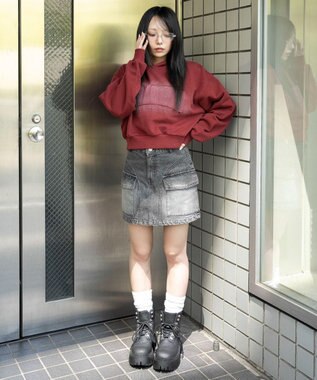 WEGO グラフィックショートパーカー ワイン