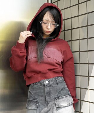 WEGO グラフィックショートパーカー ワイン