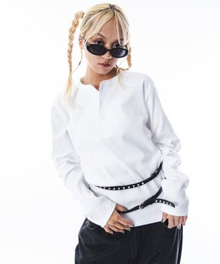 WEGO 【ユニセックス着用ITEM】コンパクトフィットリブヘンリーネックT（LS） ホワイト