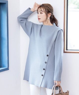 Tiaclasse L 【洗える】1枚でもレイヤード効果のあるサイドボタンチュニック ブルー