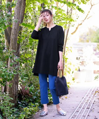 Tiaclasse 【洗える】キーネックニットチュニック ブラック