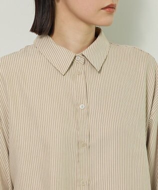 Green Parks シルキータッチストライプシャツ Ecru