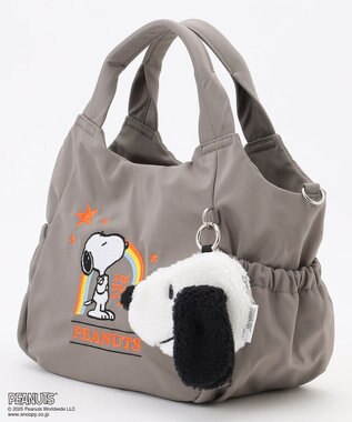 Y'SACCS SNOOPYデザイン サイドギャザー2wayトート　Sサイズ(レインボー） グレー
