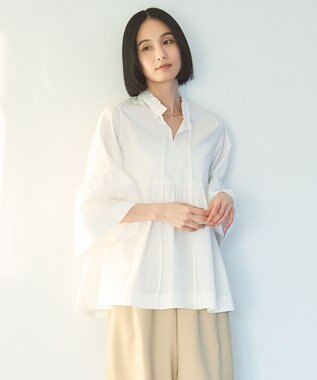 UNFILO コットンブロード フリルネックシャツ オフ