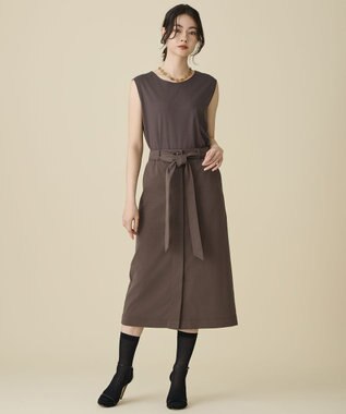 自由区 L ブラッシュドコットンサテンナロー スカート ダークブラウン