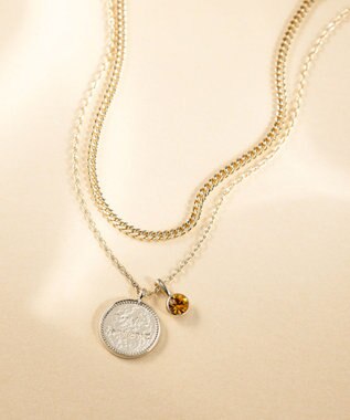 カラーストーン コイン ネックレス