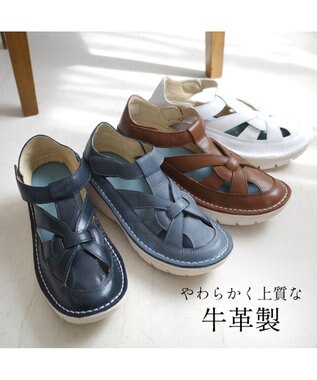 Pointer 本革編み込みグルカサンダル ネイビー