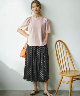 組曲 S 【洗える・接触冷感】タックスリーブポンチ カットソー ピンクベージュ系