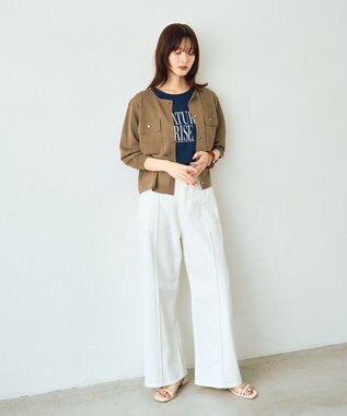 YECCA VECCA ノーカラー7分袖ポケットカーディガン Dark Beige