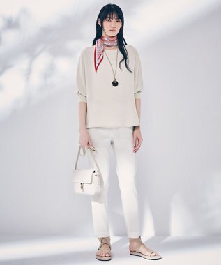 23区 L 【洗える】リネンレーヨンストレッチ テーパード パンツ ホワイト系