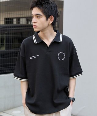 WEGO 【ユニセックス着用ITEM/MLサイズ展開】ワッフルラインポロ ブラック