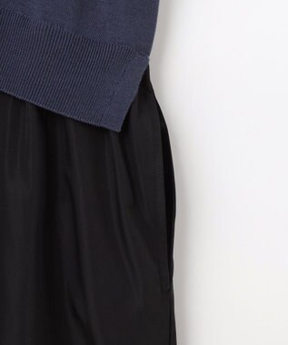 自由区 L 【洗える】タフタコンビ半袖 ワンピース インディゴブルー×ブラック