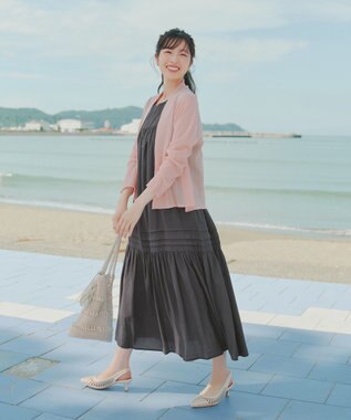 Tiaclasse 麻調ピンタックロングワンピース チャコールグレー