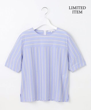 自由区 S 【WEB限定・洗える】ストライプハイゲージジャージー カットソー サックス