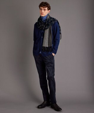 JOSEPH ABBOUD 【軽量】ブロックベロア ストレッチ パンツ ネイビー系