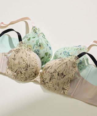 une nana cool さあわたし レース 脇高ブラジャー MADE WITH LIBERTY FABRIC ベージュ×ブラック