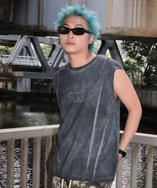 WEGO 【ユニセックス着用ITEM/MLサイズ展開】コールドダイスウィッチングロゴノースリーブ スミクロ