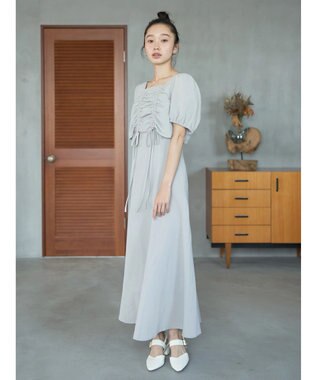 earth music&ecology ＳＥＴ２点パフスリーブブラウス＋キャミワンピース Light Gray