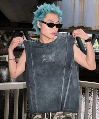 WEGO 【ユニセックス着用ITEM/MLサイズ展開】コールドダイスウィッチングロゴノースリーブ スミクロ