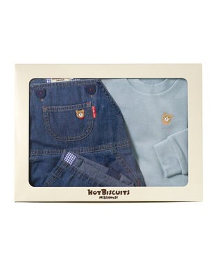 MIKI HOUSE HOT BISCUITS ワンポイントデニムオーバーオール＆ワンポイントトレーナーギフトセット【BOX付き】 ストームブルー