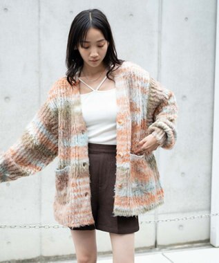 WEGO マルチボーダーブラッシュニットカーデ