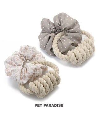 PET PARADISE ペットパラダイス 引っ張り シュシュ トイ  《 花柄 / ドット柄 》 花柄
