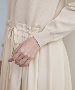 Tiaclasse 【洗える】マルチボーダーニットコンビワンピース ベージュ