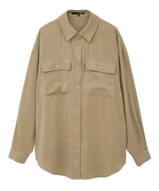 Green Parks ・ＳＵＧＡＲ　ＳＰＯＯＮ　サテンオーバーシャツ Beige