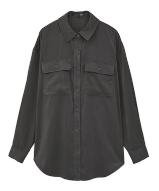 Green Parks ・ＳＵＧＡＲ　ＳＰＯＯＮ　サテンオーバーシャツ Charcoal Gray