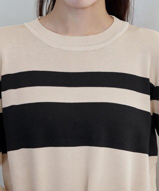 Tiaclasse 【洗える】マルチボーダーニットコンビワンピース ベージュ