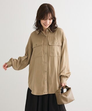 Green Parks ・ＳＵＧＡＲ　ＳＰＯＯＮ　サテンオーバーシャツ Beige